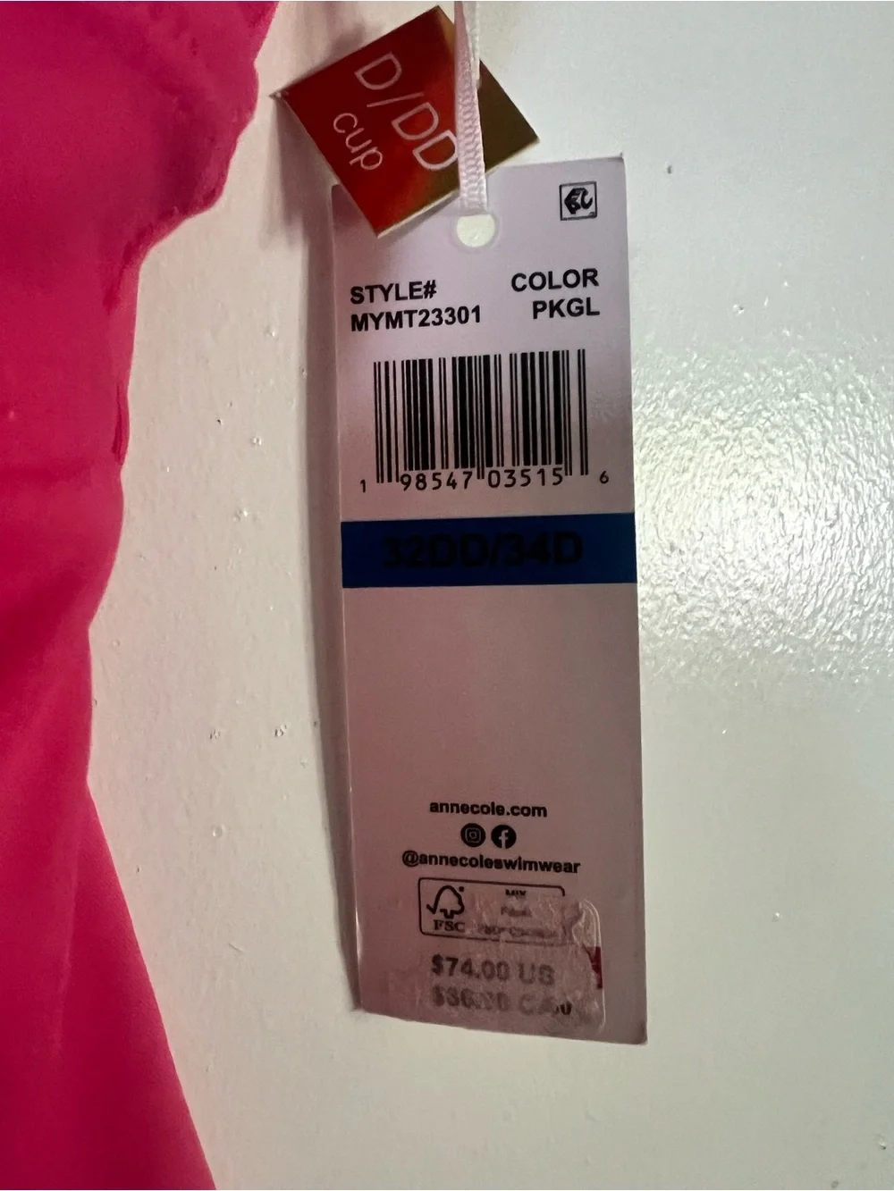 Anne Cole Hot Pink V-Neck Tankini Swim Top